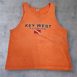 Vintage Orange Key West Florida USA Dive Flag Graphic Muscle Tank Top Mens Large